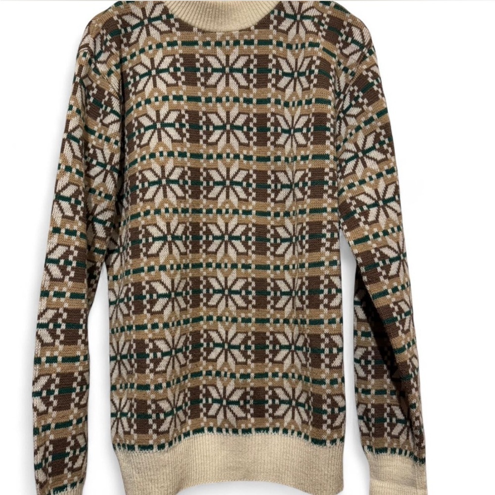 Vintage Men Titan Fair Isle sweater tall long sized XLL cream brown green 90s